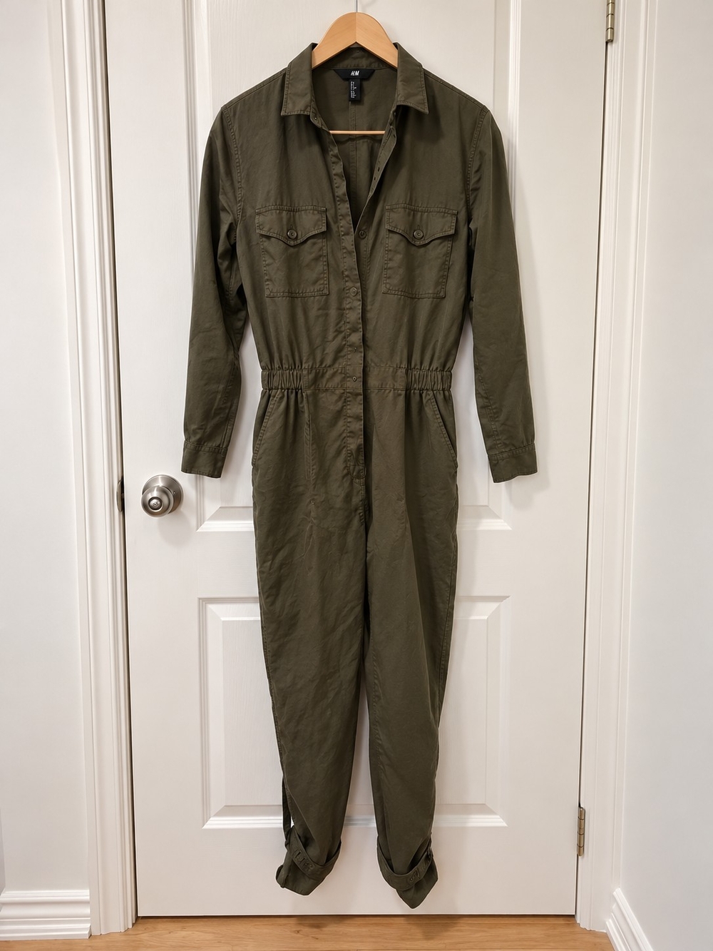 H&M Olive Green Long-Sleeve Utility Jumpsuit